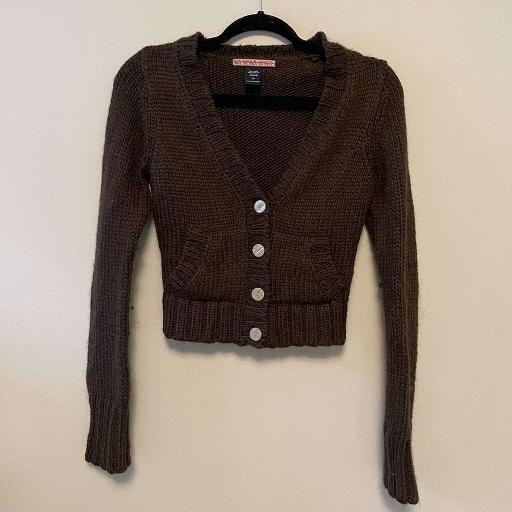 A&F Cropped Wool Brown Cardigan